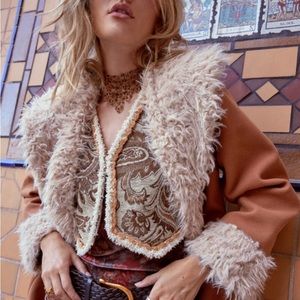 fur v neck paisley vest